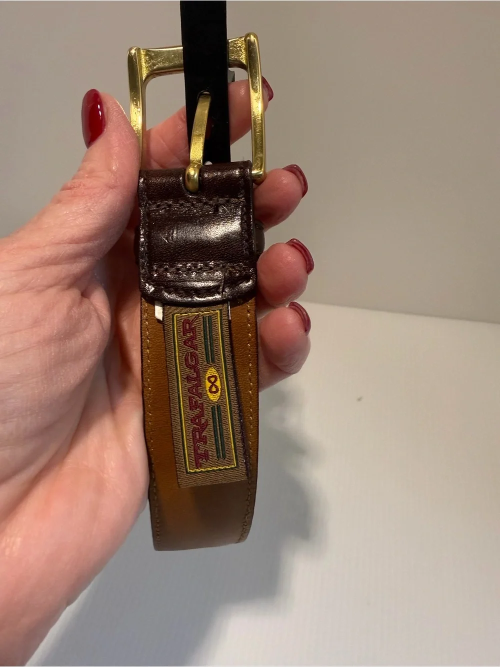 VTG Trafalgar Cortina Leather Dress Belt Gold Hardware 36